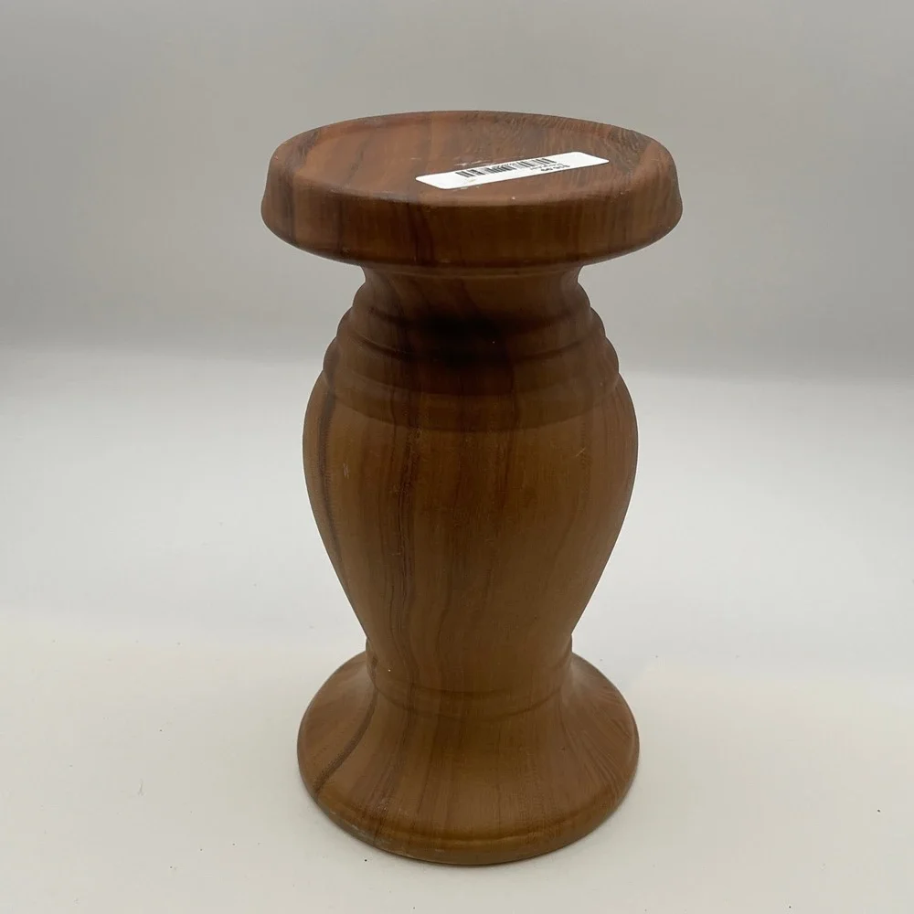 Rustic Ceramic Faux Wood Grain Urn Vase Candle Holder Brown White 7 Inch Decor